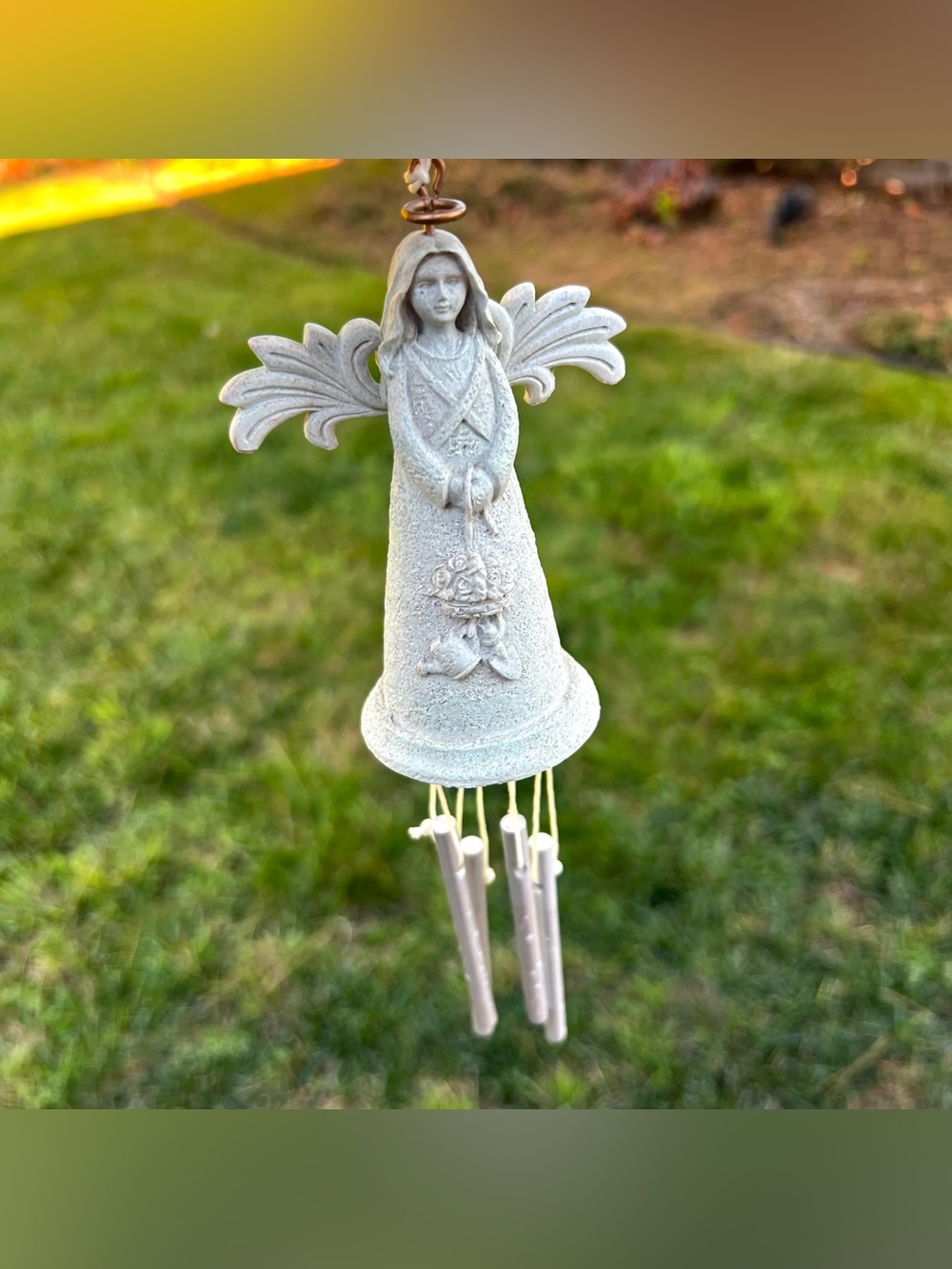 Mini Angel Wind Chime Angle with Wings Garden Decor 9" Long Gray